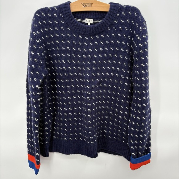 Kule Cashmere Billy Bird's Eye Crewneck Sweater Boxy Womans Size Large Excellent - Picture 1 of 6